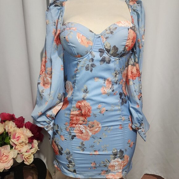 Floral Puffy Sleeve Dress | Party Dress - Picture 1 of 6